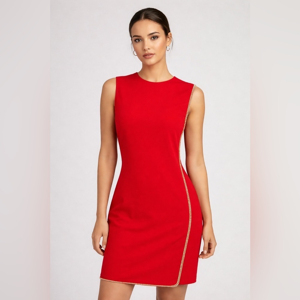 Ted Baker Women’s Red Sheath Dress Size 3 Rhinestone Side Trim